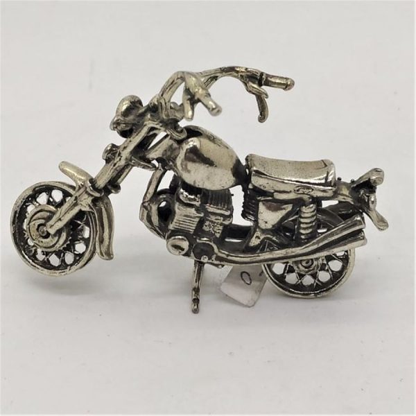 Handmade sterling silver miniature sculpture of Harley Davidson motorcycle. Wide range of Miniature sterling silver sculptures designs.