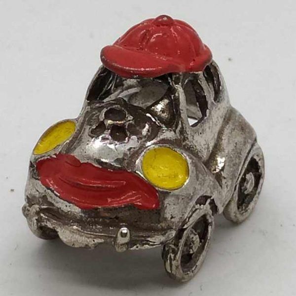 Handmade sterling silver miniature sculpture WV Herby car with red & yellow enamels. Dimension 2.5 cm X 1.9 cm X 3.1 cm approximately.