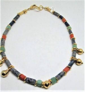 Necklace Choker Silver Lapis Lazuli Coral and with Jades & gold plated beads. Dimension diameter 0.65 cm X 45 cm approximately.