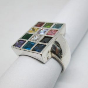 Handmade sterling silver set with the twelve tribes stones ring colored cubic Zirconia stones representing each tribe by its color.