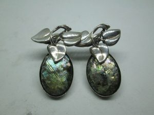 Handmade sterling silver Roman glass earrings mango fruit design set with genuine antique Roman glass. Dimension 2.2cm X 3 approximately.