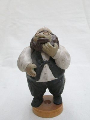 Handmade fimo ceramic a Chasid Rabbi licking fingers after he enjoyed a tasty meal made by Yuri 5.8 cm X 9.8 cm X 4.5 cm approximately.