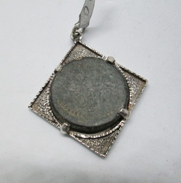 Silver Pendant Square Frame set with coin. Sterling silver pendant square shape set with genuine antique Roman coin from the 1st century BC.