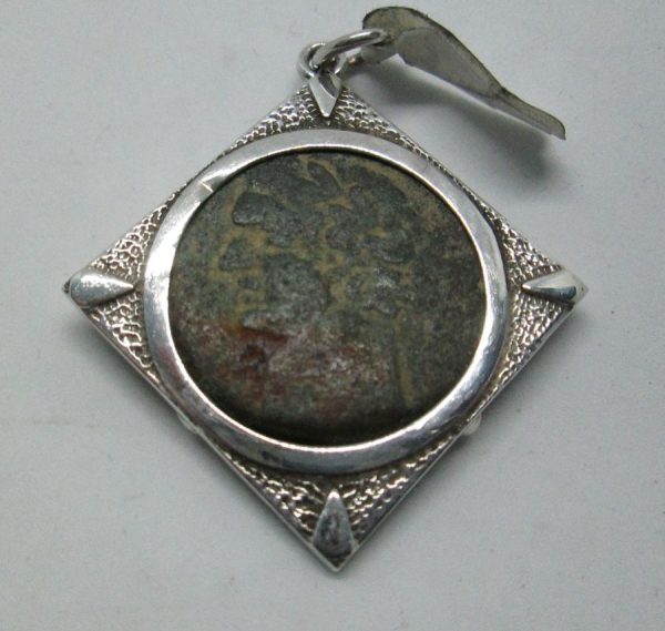 Silver Pendant Square Frame set with coin. Sterling silver pendant square shape set with genuine antique Roman coin from the 1st century BC.