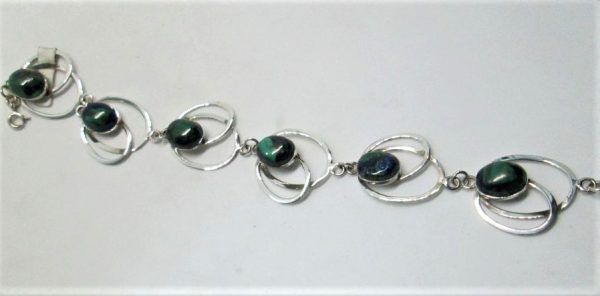 Handmade sterling silver bracelet Azurite oval shape and two silver oval frames. Dimension 2 cm X 19 cm approximately.