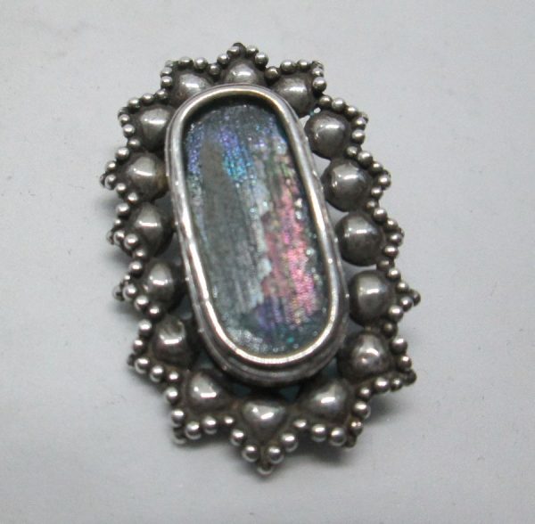 Handmade sterling silver genuine Roman glass brooch set with genuine Roman glass can be used also as a pin. Dimension 2.3 cm X 3.5 cm approximately.