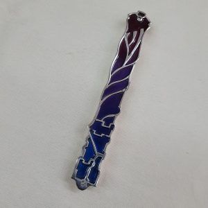 Handmade sterling silver contemporary Mezuzah Jerusalem Panorama Enameled in blue and violet suitable for parchment up to 12 cm.