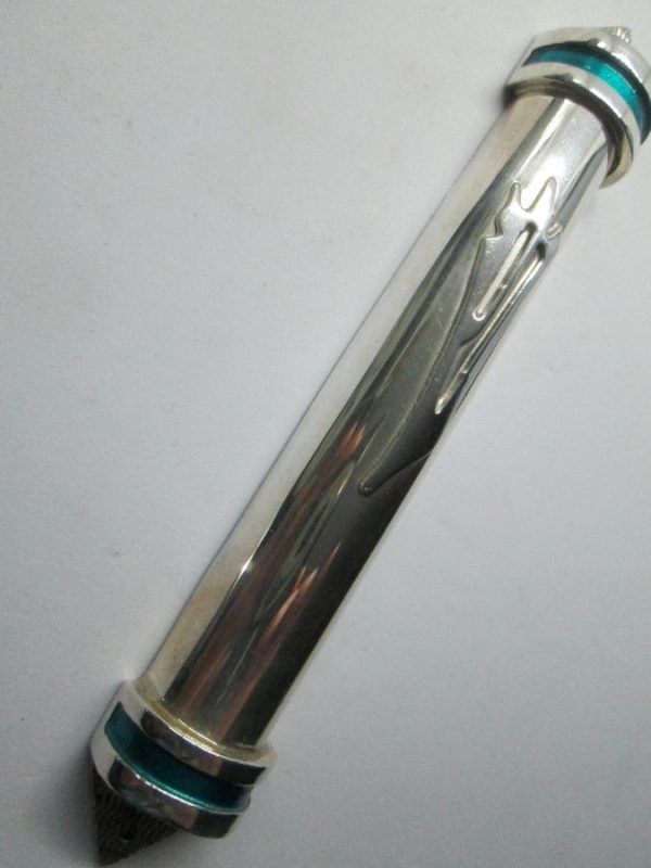 Contemporary design sterling Silver Mezuzah Half Rounded enameled suitable for parchment up to 11 cm .Dimension 2.2 cm X 13.8 cm.