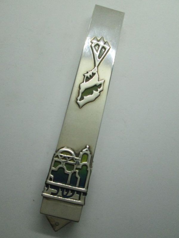 Handmade sterling Silver Mezuzah Jerusalem Enameled contemporary design with Jerusalem view & enameled suitable for parchment up to 12.3 cm.