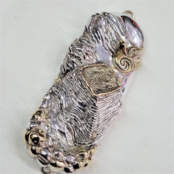 Sterling Silver Mezuzah Noah's Ark handmade mezuzah electroformed contemporary design of golden dove over a mountain carrying an olive leaf.
