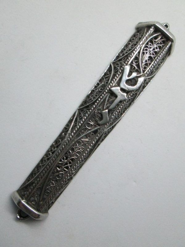 Handmade sterling Silver Mezuzah Yemenite Filigree fine design suitable for parchment up to 7 cm .Dimension 1.8 cm X 8.8 cm approximately.
