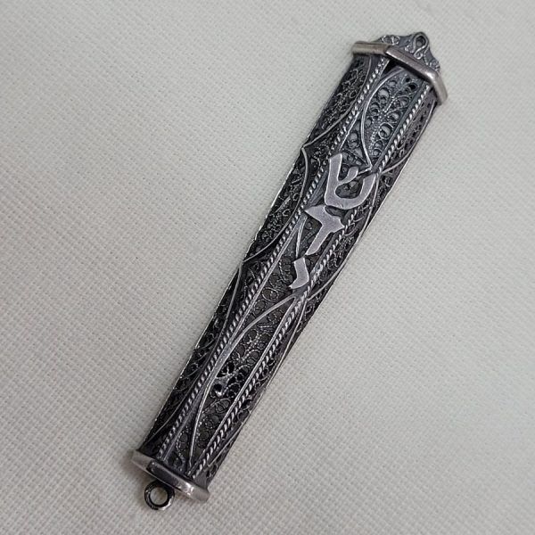 Handmade sterling Silver Mezuzah Yemenite Filigree fine design suitable for parchment up to 7 cm .Dimension 1.8 cm X 8.8 cm approximately.