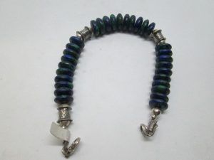 Sterling silver bracelet Azurite beads disk shape polished and silver beads handmade. Dimension 1 cm X 20 cm approximately.