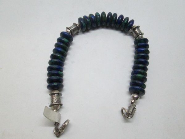 Sterling silver bracelet Azurite beads disk shape polished and silver beads handmade. Dimension 1 cm X 20 cm approximately.