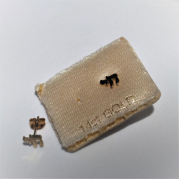 Hay cut out design 14 carat gold stud earrings handmade earrings gold Hay mini size. Dimension 0.55 cm X 0.5 cm approximately.