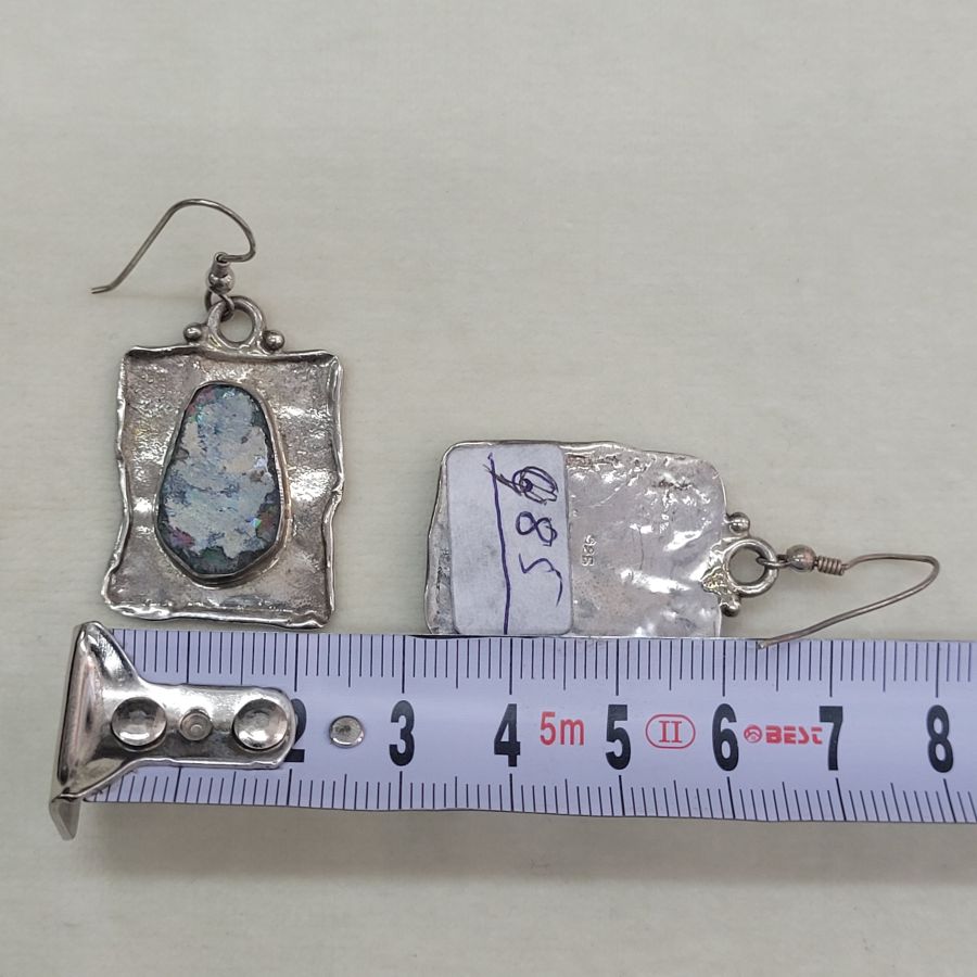 Romanglass earrings hammered silver - Image 4