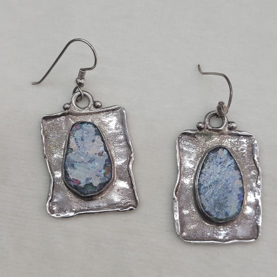 Romanglass earrings hammered silver - Image 5