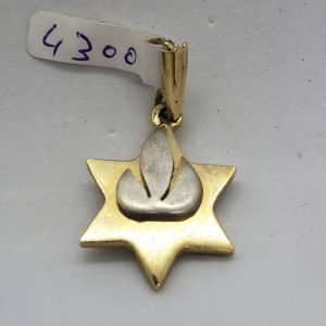 MagenDavid white gold Shin pendant handmade 14 carat white & yellow gold star of David contemporary design heavy solid gold.