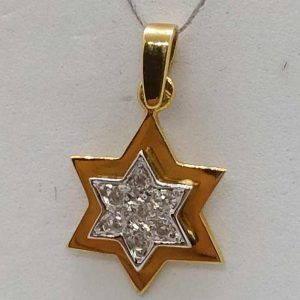 Handmade 18 carat white & yellow gold star MagenDavid 7 Diamonds set with 7 genuine white diamonds 7 pts. VVS clarity.