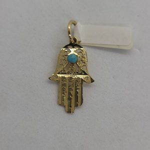 14 Carat Gold Hamsa Chamsa Pendant Filigree Turquoise. Handmade 14 carat gold Hamsa pendant Yemenite filigree set with Turquoise stone.