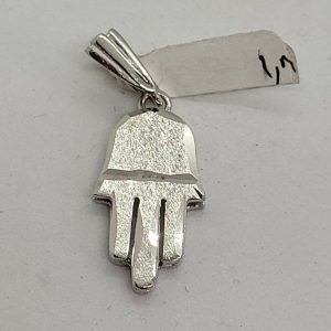 Handmade 14 carat gold Hamsa white gold pendant medium size sand brush finish. Dimension 2 cm X 1.1 cm X 0.2 approximately.