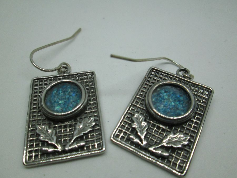 Roman glass rectangle earrings can be altered to screw hanging for non pierced ear lobs. Dimension 1.8 cm X 2.4 cm approximately.