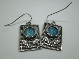 Roman glass rectangle earrings can be altered to screw hanging for non pierced ear lobs. Dimension 1.8 cm X 2.4 cm approximately.