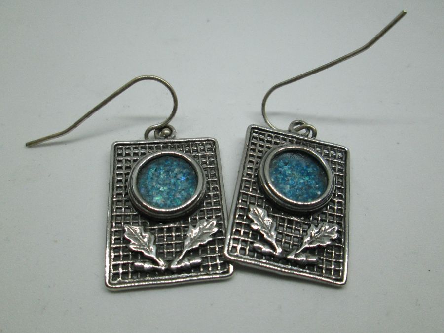 Roman glass rectangle earrings can be altered to screw hanging for non pierced ear lobs. Dimension 1.8 cm X 2.4 cm approximately.