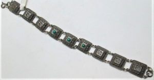 Sterling silver bracelet Yemenite Filigree Elat stones square shape and polished.  Dimension 1.25 cm X 18 cm approximately.