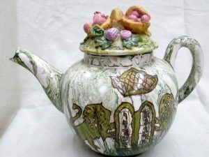 Ceramic Tea Pot Handmade Lions. Handmade glazed ceramic tea pot illustrated with the lions of Judah & the 10 commandments.