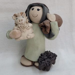 Handmade ceramic sculpture of Moses And Sheep Sculpture where Moses was taking care of the wandering sheep made by Sakalovsky.