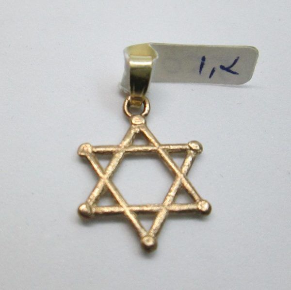 Handmade 14 carat yellow gold Magen David star pendant with dots on every angle. Dimension 1.5 cm X 1.35 cm X 0.1cm approximately.