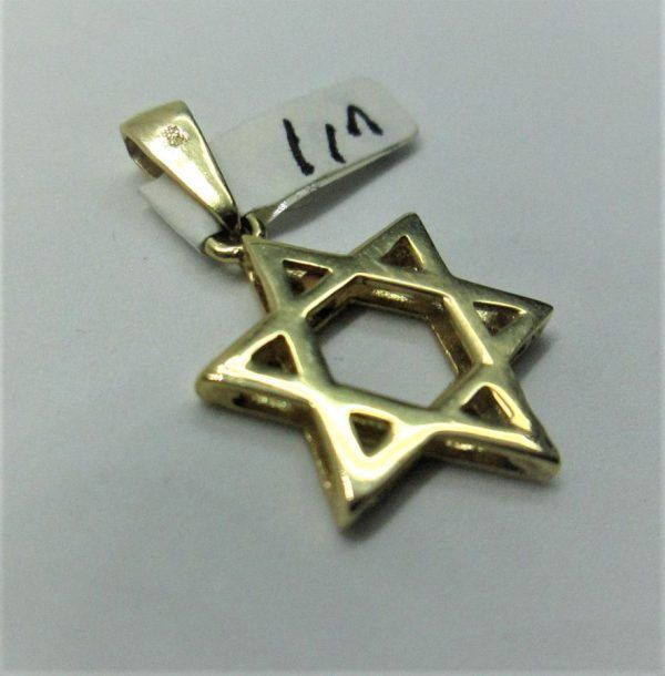 Handmade 14 carat gold Magen David star pendant traditional solid star smooth simple classic design 1.6 cm X 1.9 cm X 0.2 cm approximately.