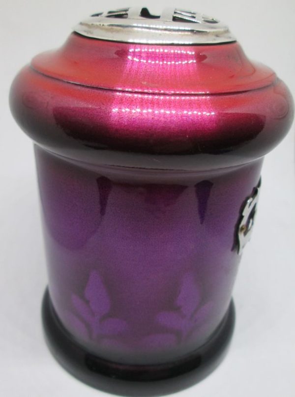 Handmade Tsedakah Zedaka box aluminum silver sterling box contemporary style with purple enamel all over. Dimension diameter 8.6 cm X 12 cm.
