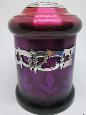 Handmade Tsedakah Zedaka box aluminum silver sterling box contemporary style with purple enamel all over. Dimension diameter 8.6 cm X 12 cm.
