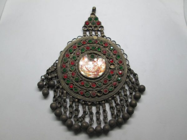 Handmade low silver necklace made by nomads set with glass beads MiddleEast nomad's jewelry vintage made in the 19th century in Middle East.