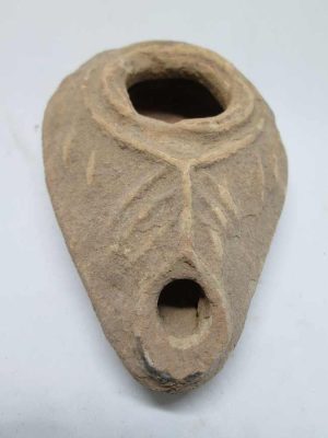Oil Lamp Antique Roman era has a palm leaf Jewish design décor as it was used on the feast of Tabernacle Sukkot as commanded by the Torah.