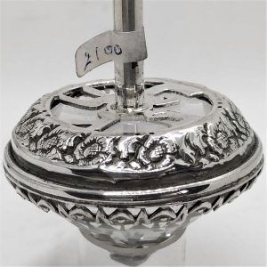 Hanukah Dreidel Sevivon Silver Crystal handmade sterling silver  set with faceted crystal gem. Dreidel designed with hammered flower.