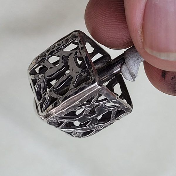 Chanuka Hanukah Dreidel Silver Tigereye handmade dreidel cut out designs & hammered sterling silver with faceted tiger eye stone.