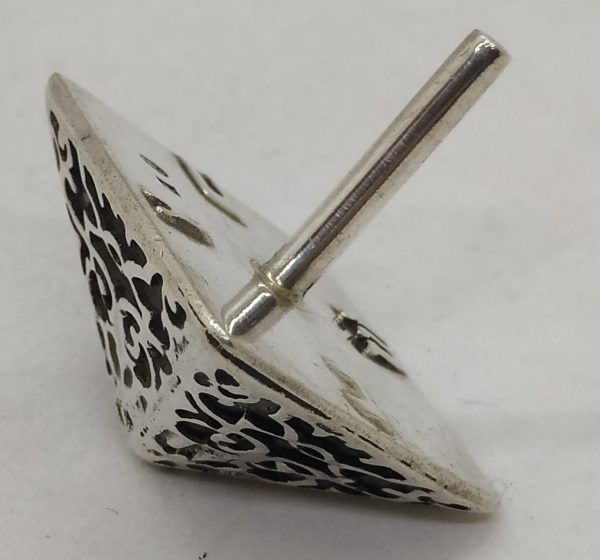 Dreidel Cut Out Triangles handmade. Handmade sterling silver dreidel cut out triangles by S. Ghatan ( Katan). Size 2.8 cm X 2.8 cm X 3.3 cm.