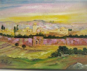 Fine Art original oil on canvas painting Jerusalem walls & the Golden Gate Painting Yankelevitz. Dimension 18 cm X 24 cm approximately.