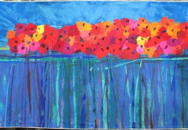 In this canvas, Harson has painted a field  Windflower Field Day Painting with red windflowers . Dimension 105 cm X 172 cm approximately.