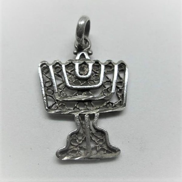 Handmade  Sterling silver Yemenite Filigree Menorah Pendant, can be made in gold by request. For gold request, please inquire its actual price.