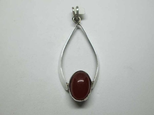 Handmade sterling silver contemporary design Agate stone silver pendant set with orange Agate stone. Dimension 2.2 cm X 5.6 cm approximately.