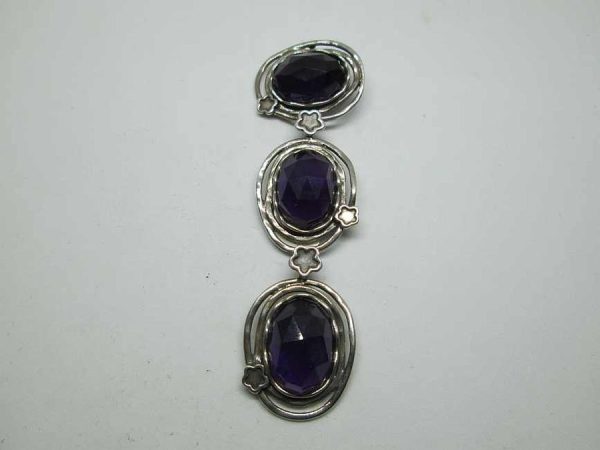 Handmade sterling silver contemporary Amethyst stones pendant, 3 faceted Amethyst stones abstract design attached and mobile.