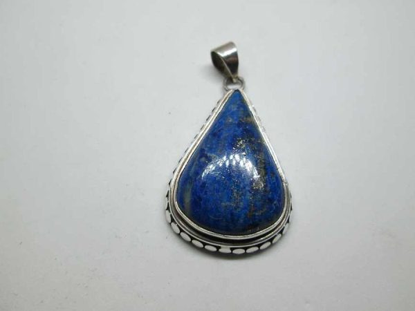 Handmade sterling silver Lapis Lazuli stone pendant tear drop set with Lapis Lazuli stone. Dimension 2.7 cm X 5 cm approximately.