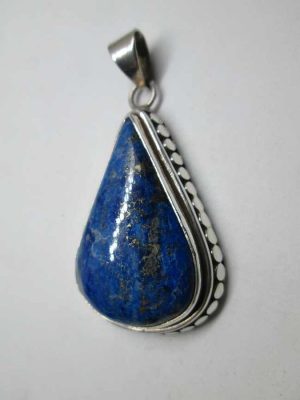 Handmade sterling silver Lapis Lazuli stone pendant tear drop set with Lapis Lazuli stone. Dimension 2.7 cm X 5 cm approximately.