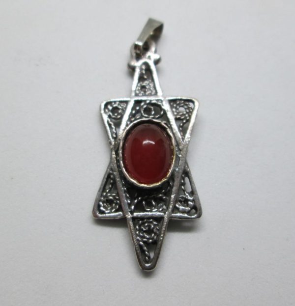 Sterling silver MagenDavid pendant filigree Agate stone handmade suitable for ladies and girls. Dimension  1.9 cm X 3.8 cm  approximately.