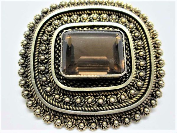 Handmade sterling silver  gold plated Pin Pendant Silver Topaz with  Yemenite filigree. A vintage elegant brooch made in the 1950's in Israel.