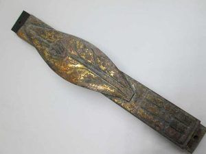 Vintage Brass Mezuzah Shin made in Israel early 1950's with leaf shape & "Shin " on it , 1.8 cm X  0.9 cm X 13.2 cm approximately.